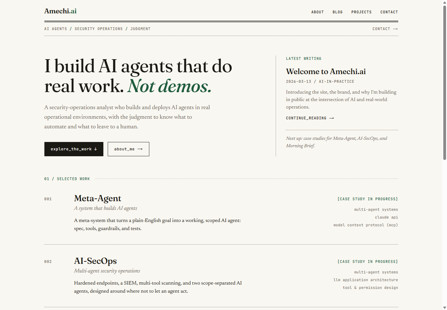 The amechi.ai homepage