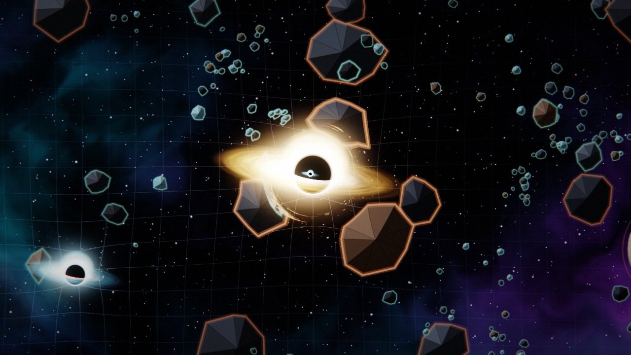 A small golden black hole in the Debris Field, rocks outlined around it
