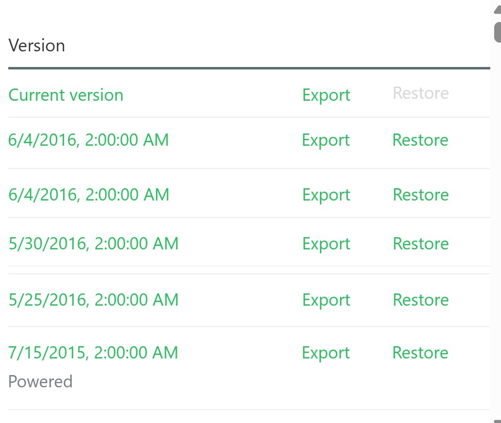 A note version history whose oldest entry is July 15, 2015